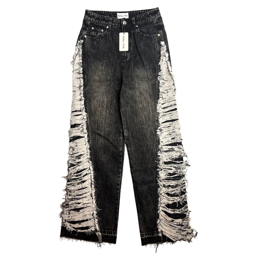 Stolen Arts Jeans Mens 30 Black Distressed Grunge Straight Leg Streetwear NEW